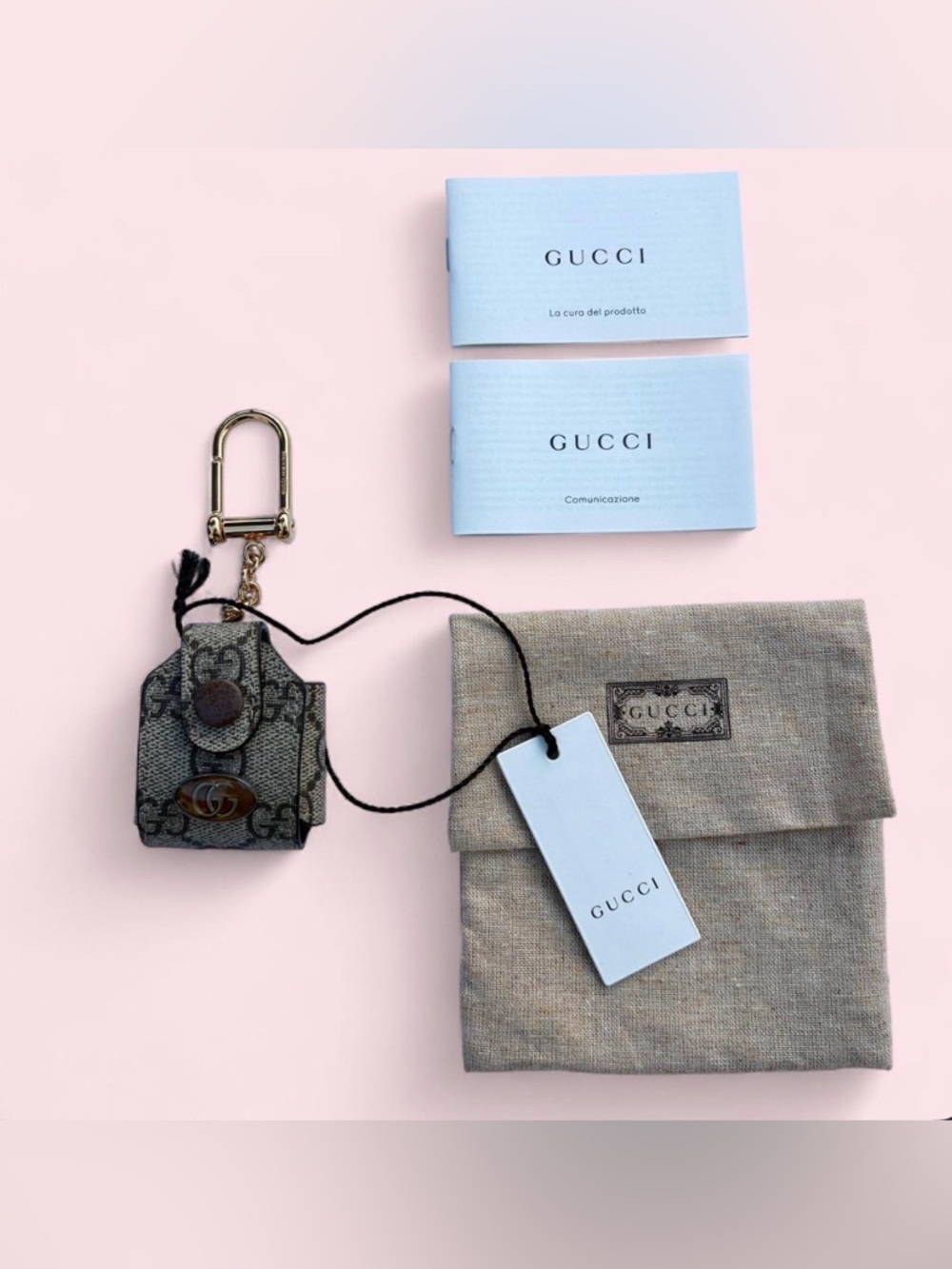 GUCCI AirPods Case Ophidia Beige Enamel  Brown 596720 Supreme Signature Logo